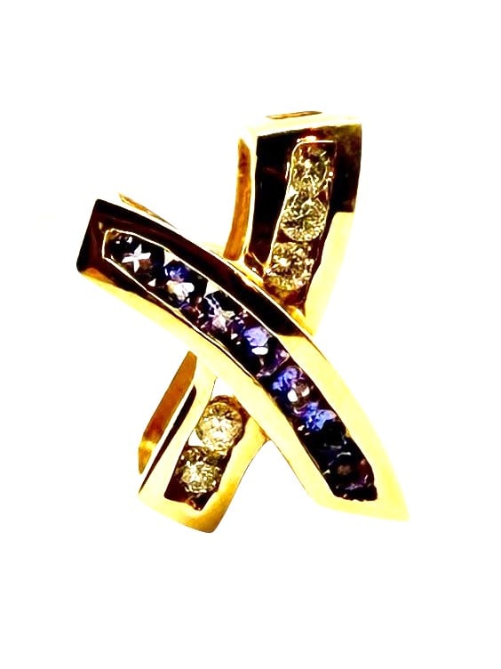 14K 'Dancing Kiss' Tanzanite and Diamond 'X' Pendant - 7