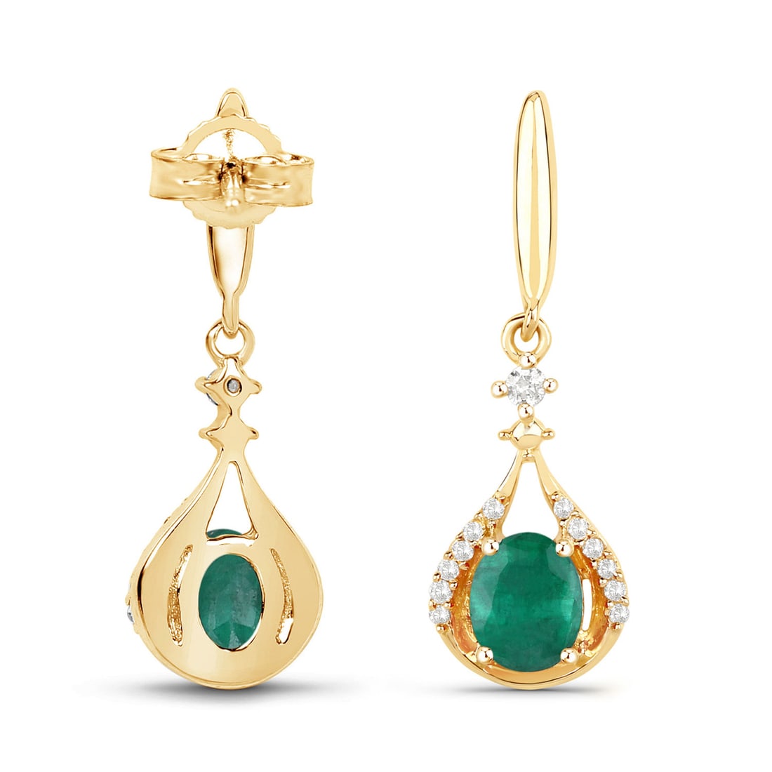 Genuine Zambian Emerald & Diamond Dangle Earrings - 2
