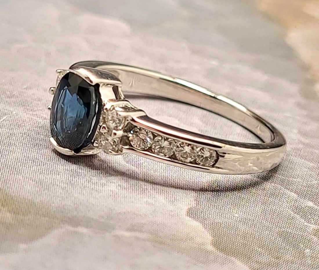 14K WG Blue Sapphire and Diamond Right Hand Ring - 2