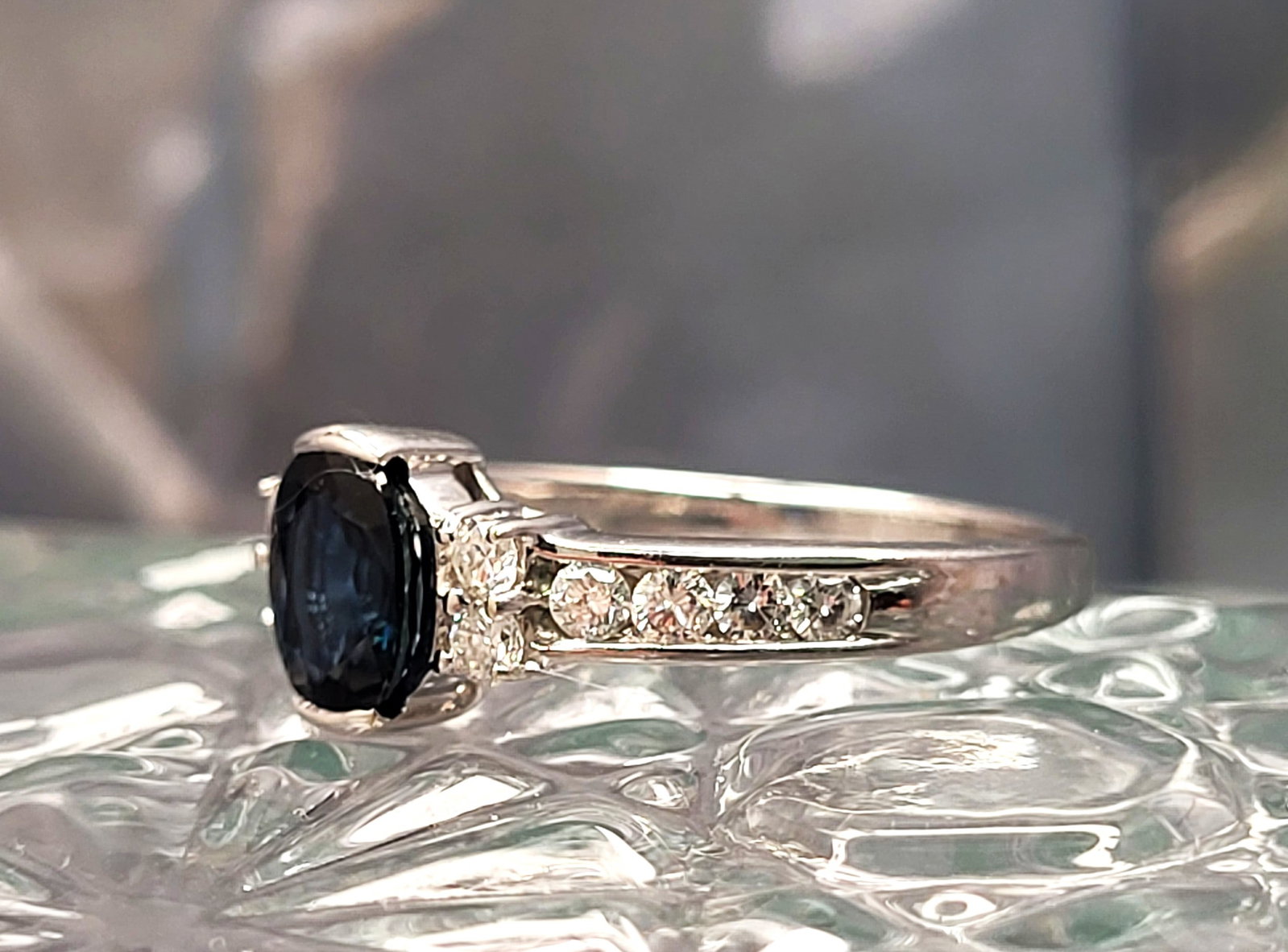 14K WG Blue Sapphire and Diamond Right Hand Ring - 7