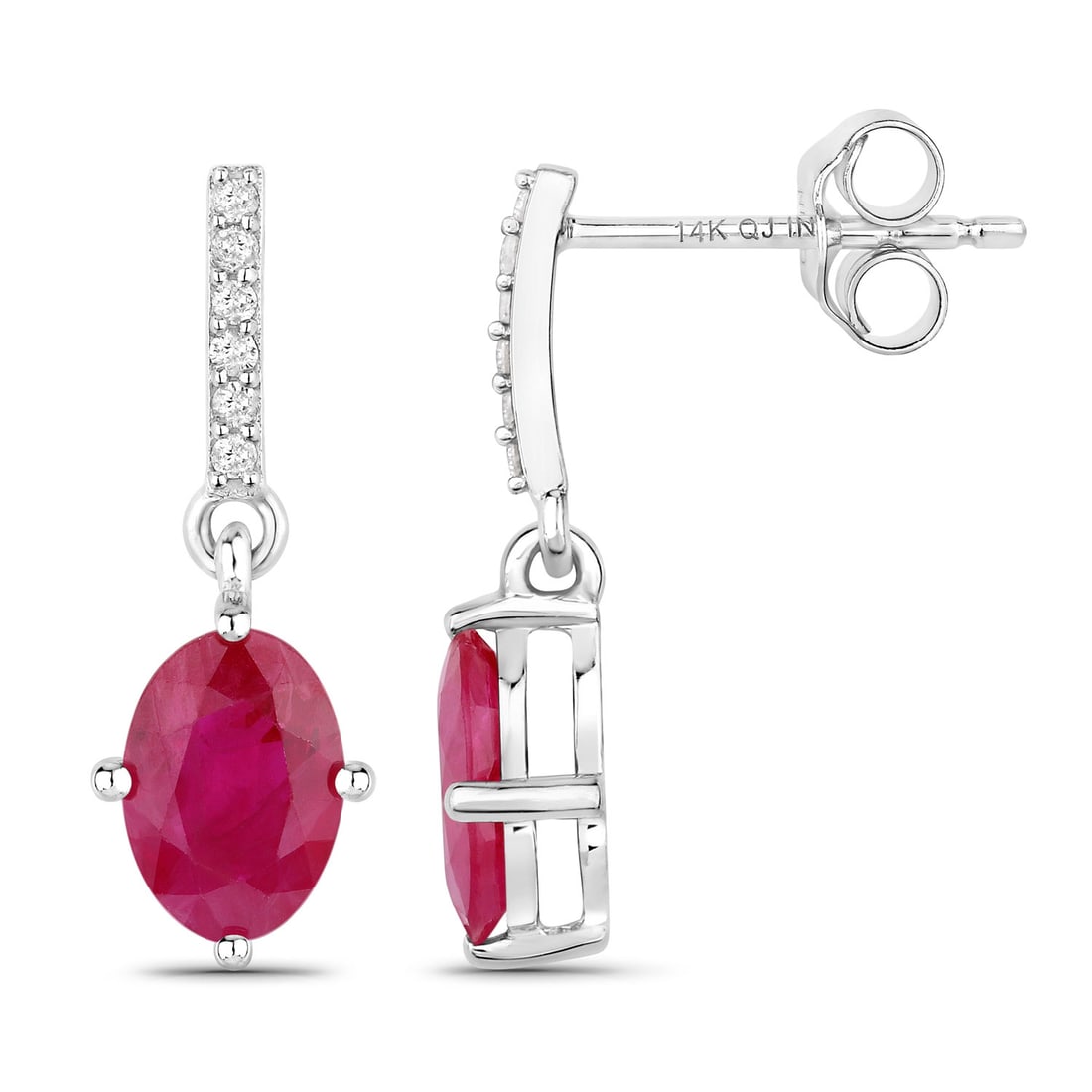 14KW Ruby Diamond Dangle Earrings - 2