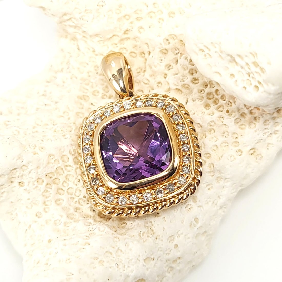 Brazilian Amethyst and Diamond Halo Pendant - 2