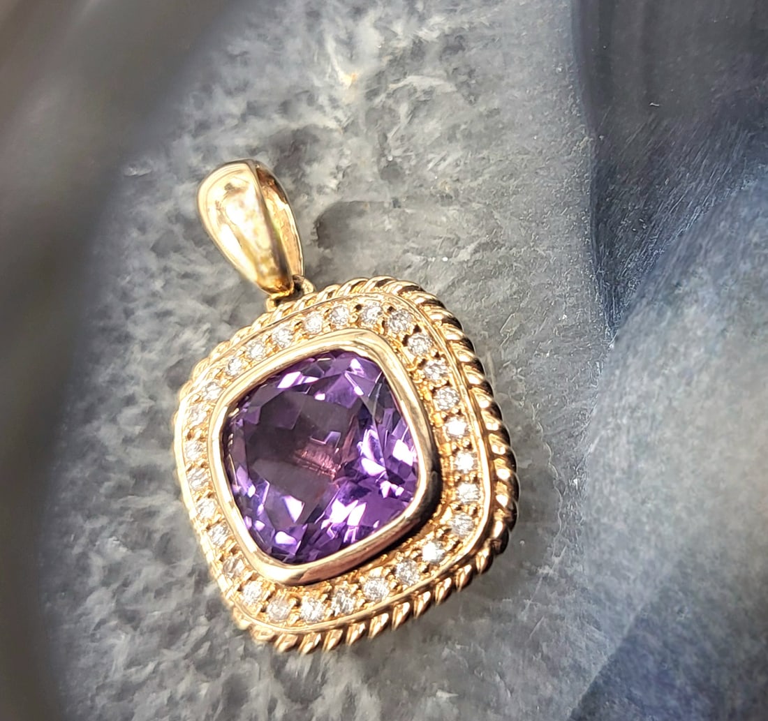 Brazilian Amethyst and Diamond Halo Pendant - 7
