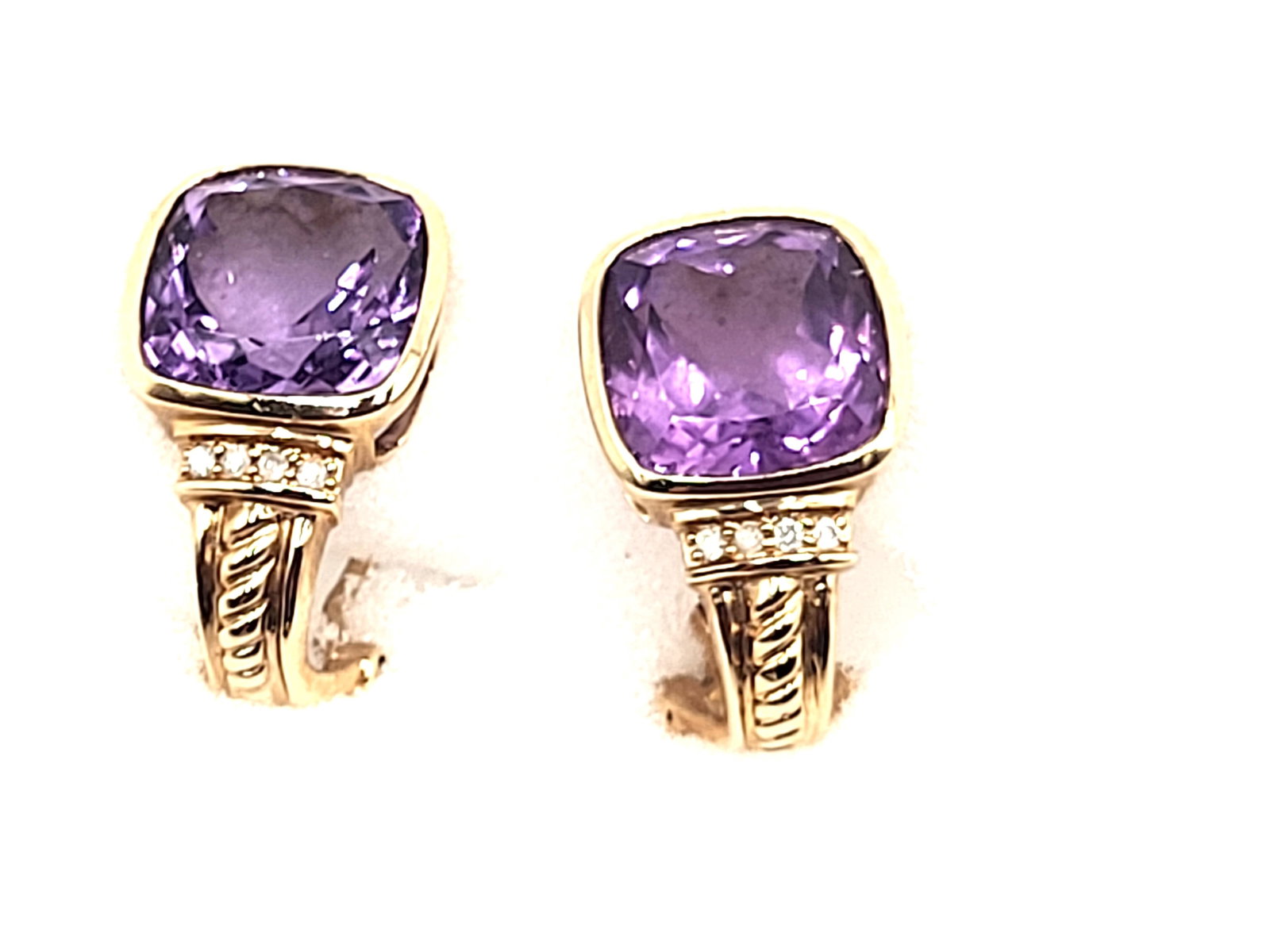 Cushion-Cut Amethyst and Diamond Earrings - 2