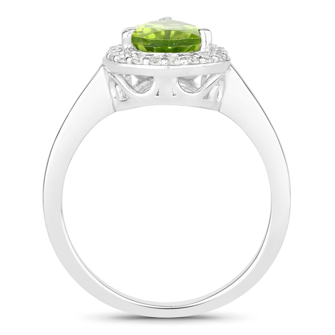 Natural Pear-Cut Peridot and Lab Diamond Halo Ring - 2