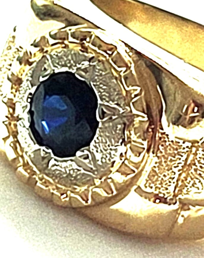 Man's Blue Sapphire Ring with Jubilee Shoulders - 2