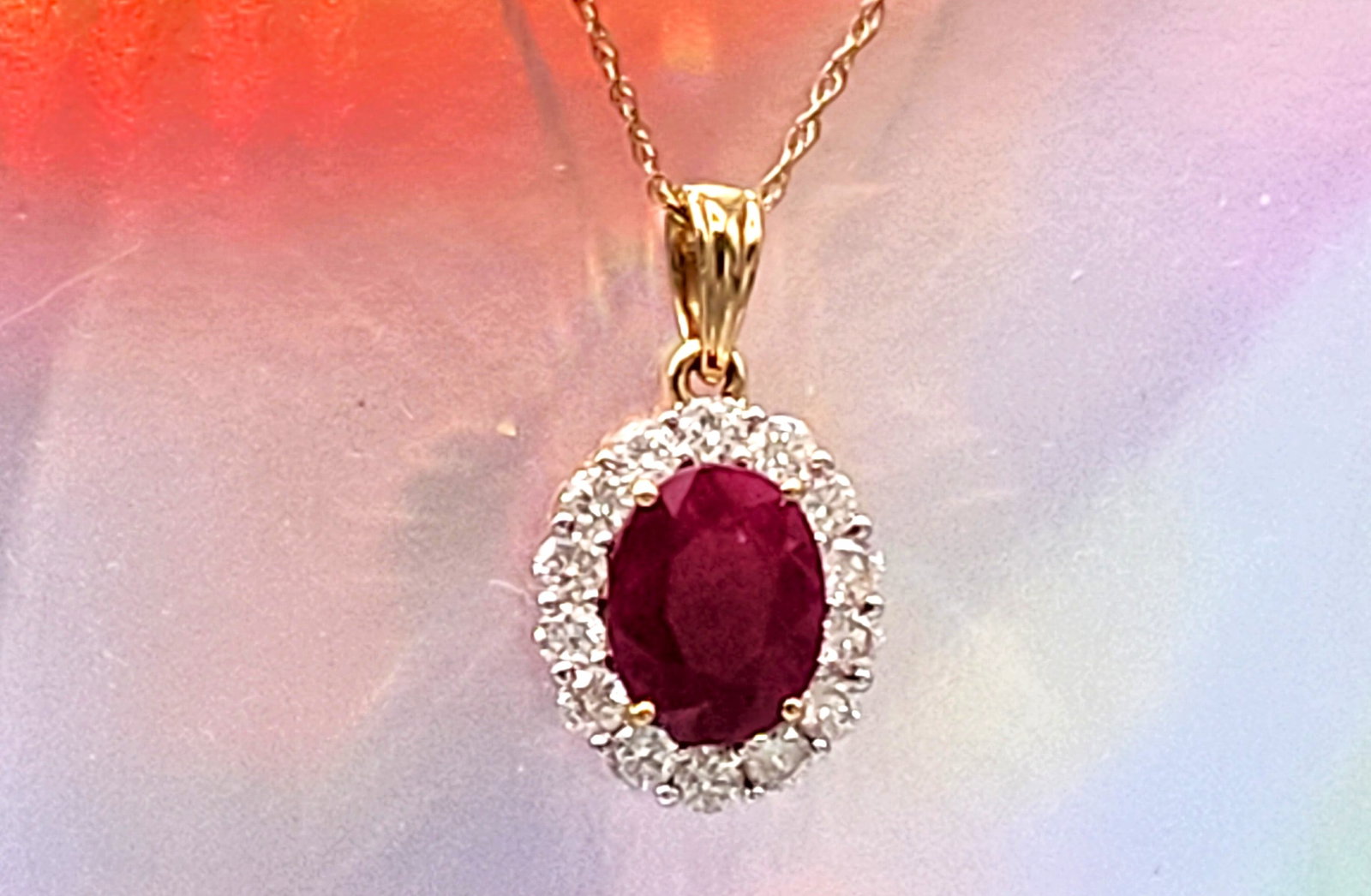 2.00 CT Burma Ruby and Diamond Halo Necklace 18K - 2
