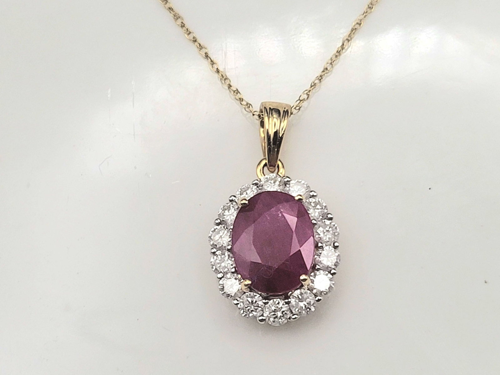 2.00 CT Burma Ruby and Diamond Halo Necklace 18K - 7