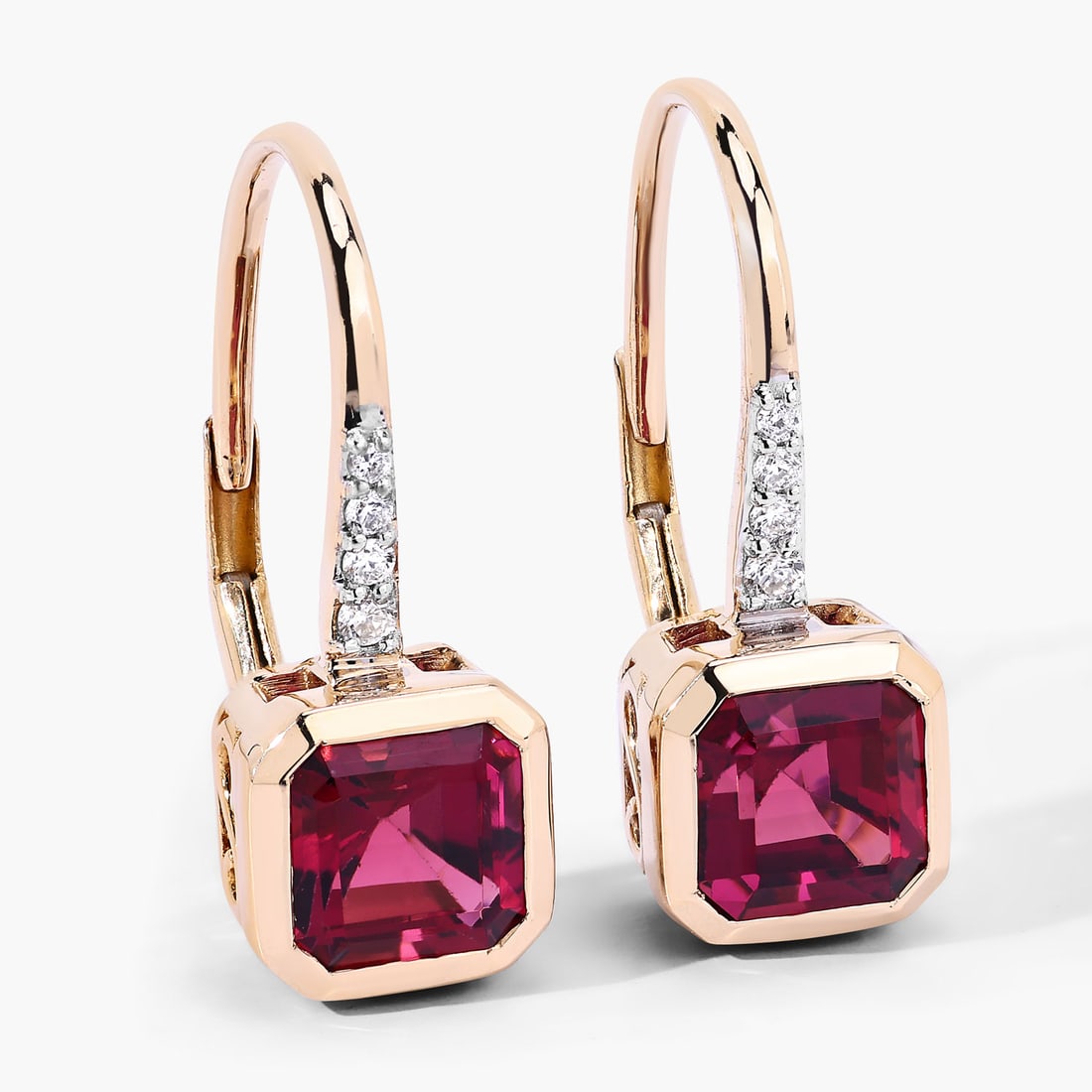 Rich Rubellite and Diamond Dangle Earrings - 2