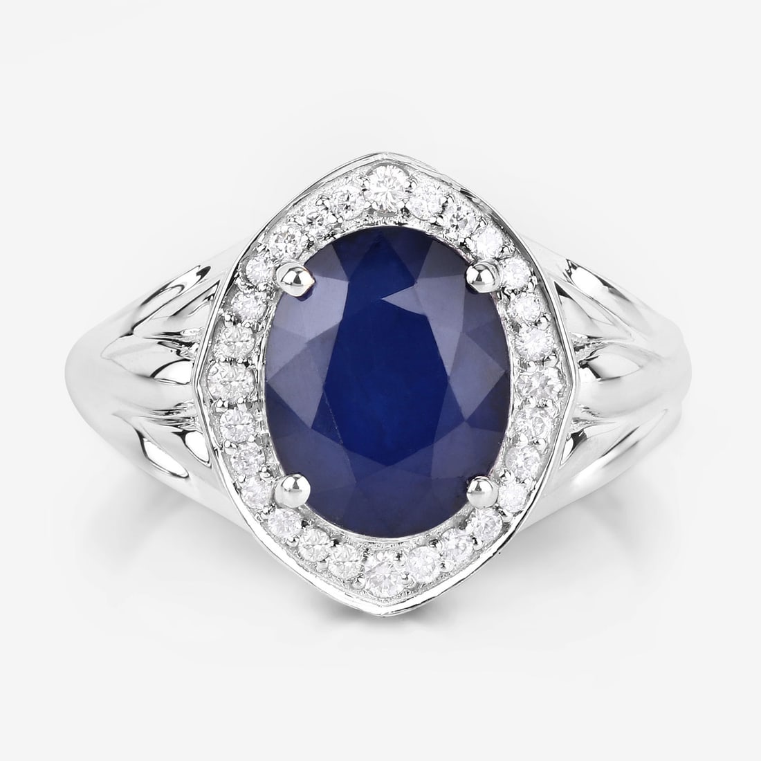 Blue Sapphire & Natural Diamond Statement Ring 14K - 2
