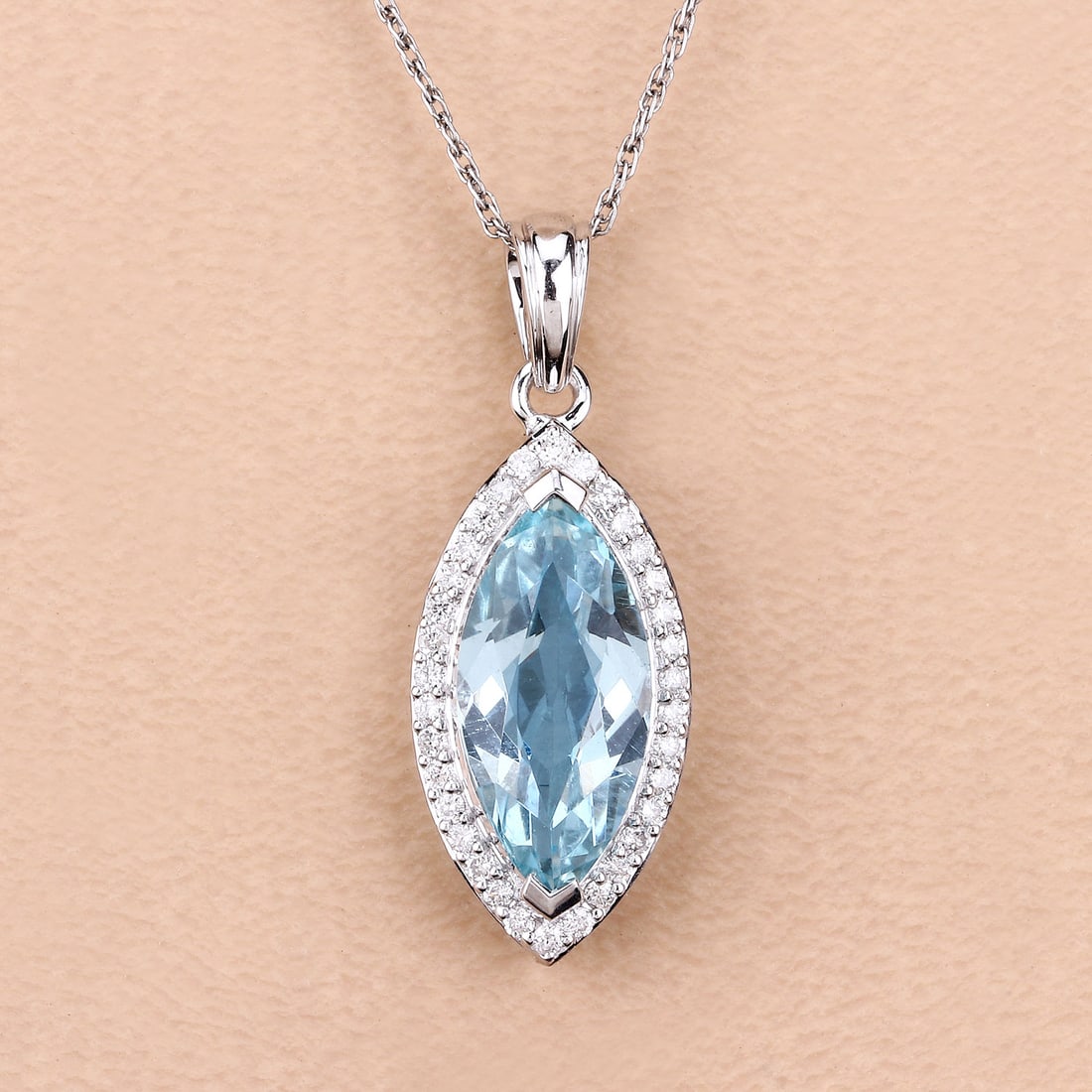 2.30 CT Marquise Aquamarine & Diamond Halo Pendant - 2