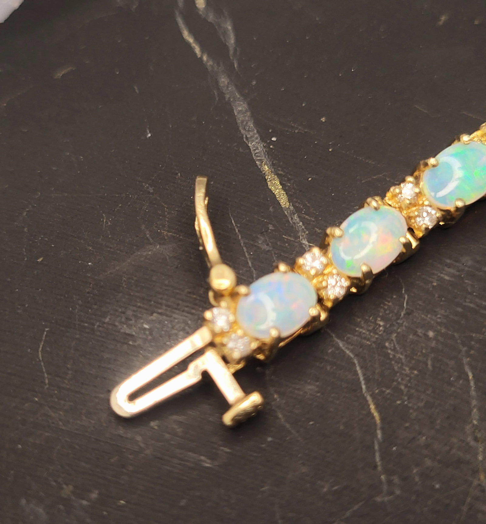 14K Gold Natural Opal & Diamond Eternity Bracelet - 7