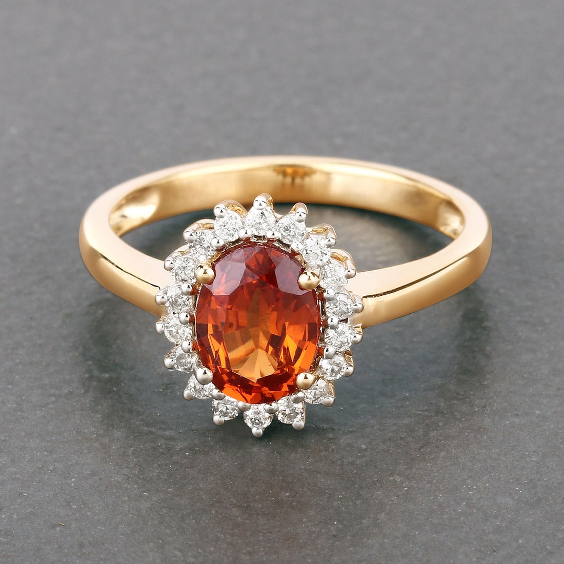 Spessartite Garnet and Diamond Halo Ring - 2