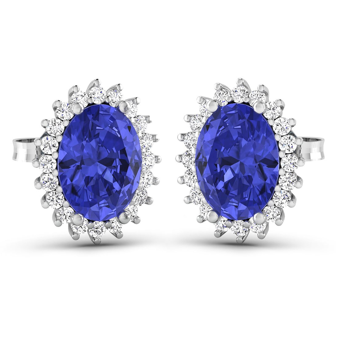 Stunning Oval Tanzanite and Diamond Halo Earrings 14KW - 2