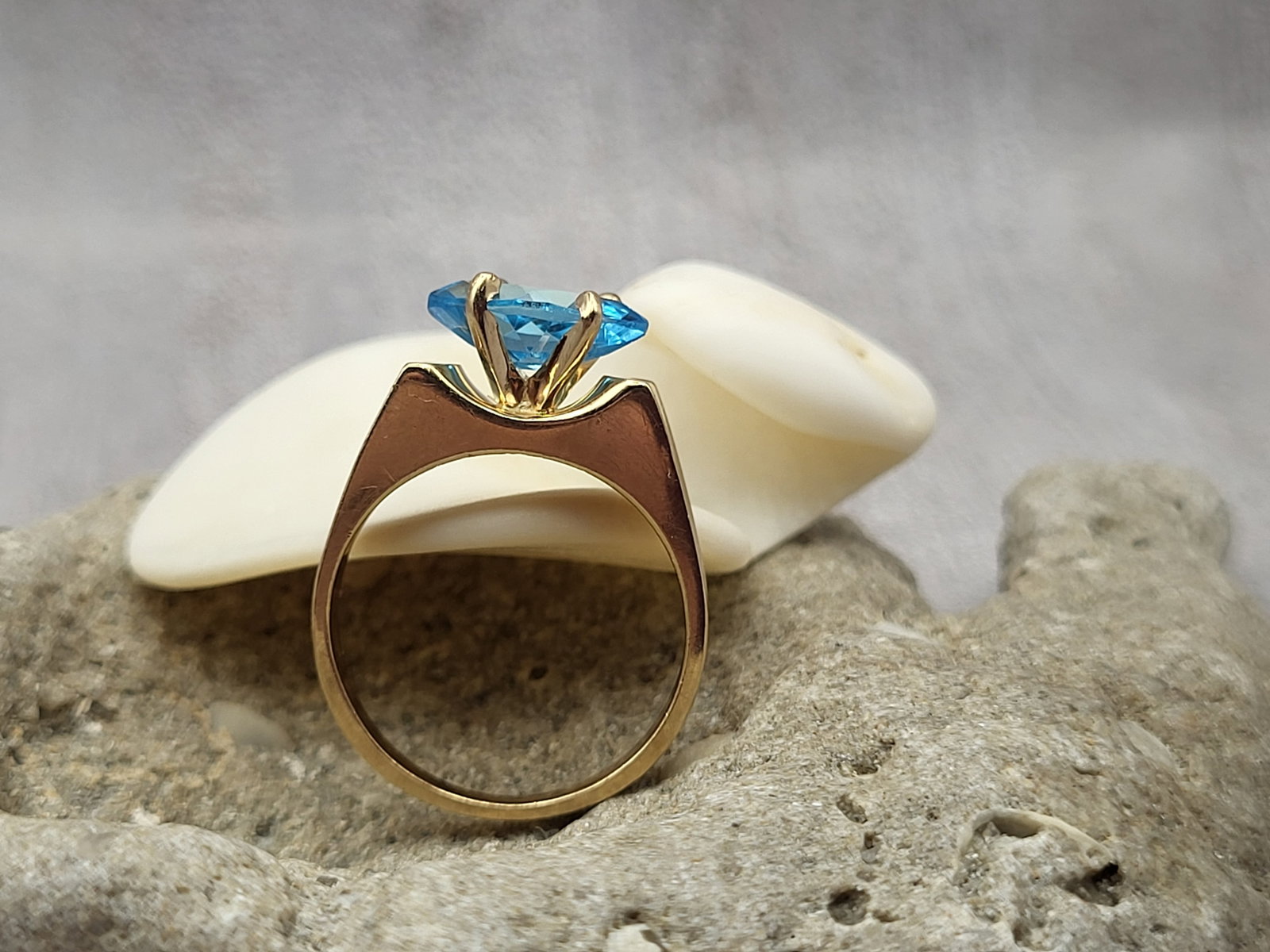 East-West Marquise Blue Topaz Saddle Ring - 7