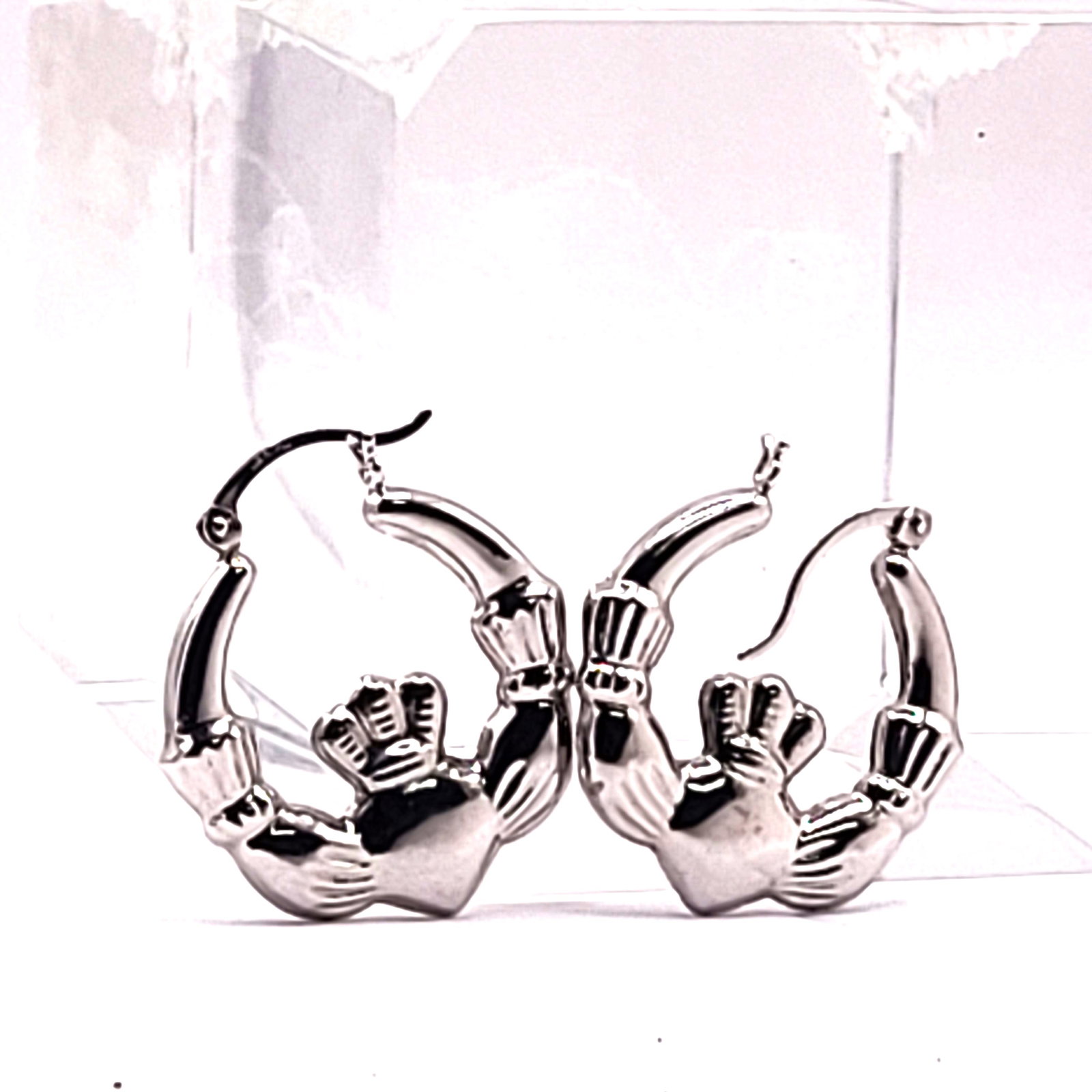 Love of the Irish White Gold Claddagh Hoops - 4