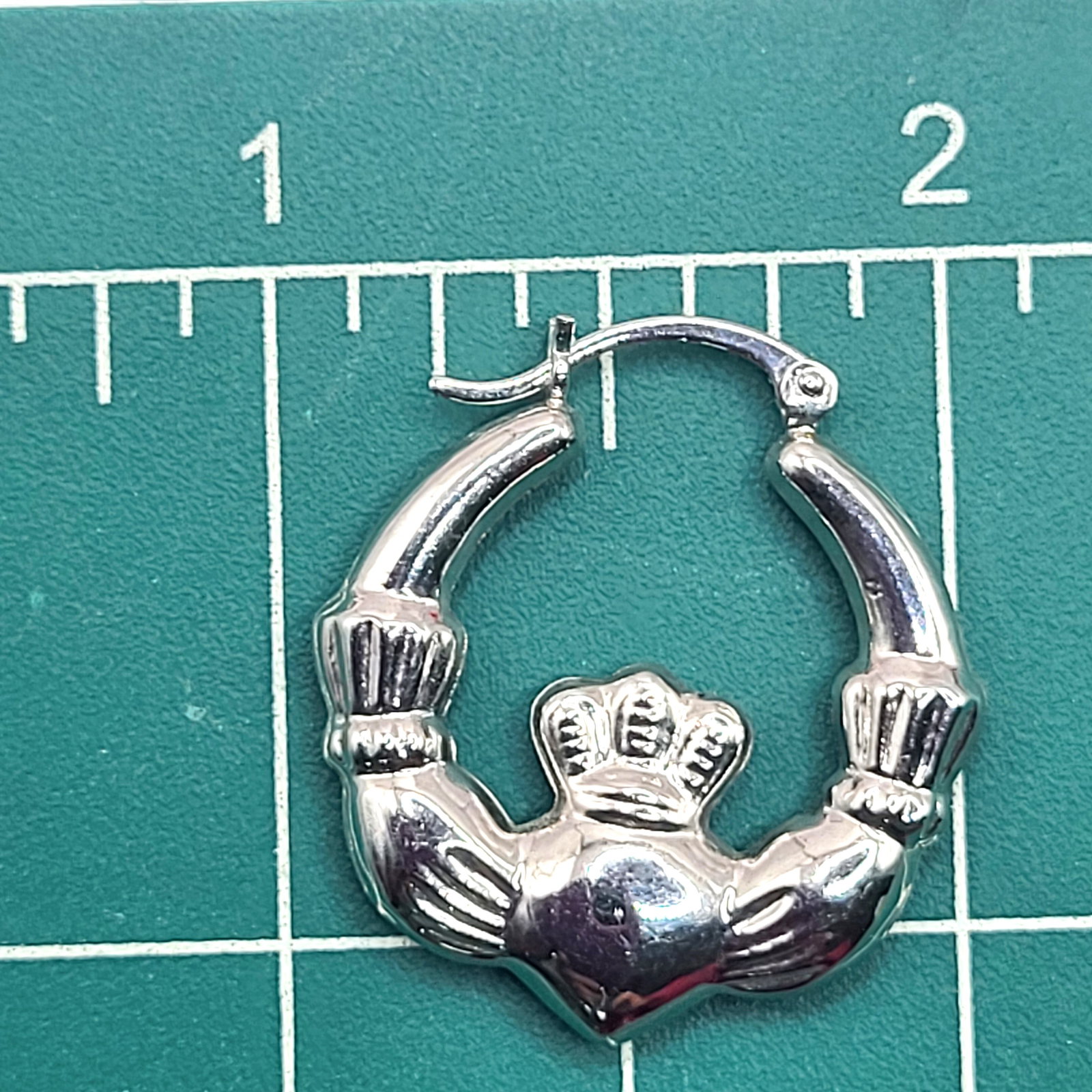 Love of the Irish White Gold Claddagh Hoops - 6