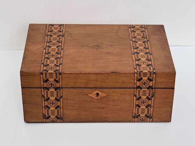 Antique British Walnut Tunbridgeware Box (1 of 3)