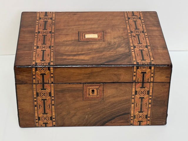 Large Antique British Walnut Tunbridgeware Box 19th Century (1 of 3)