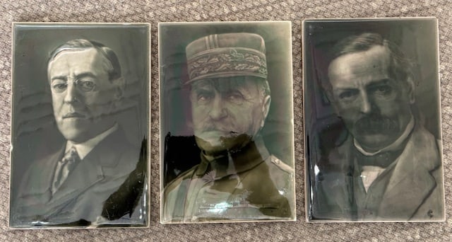 Three 1916 Tiles depicting Woodrow Wilson, General Foch, and David Lloyd George (1 of 10)