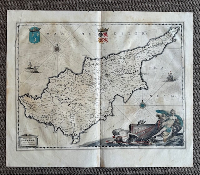 1642-43 Blaeu Map of Cyprus (1 of 2)