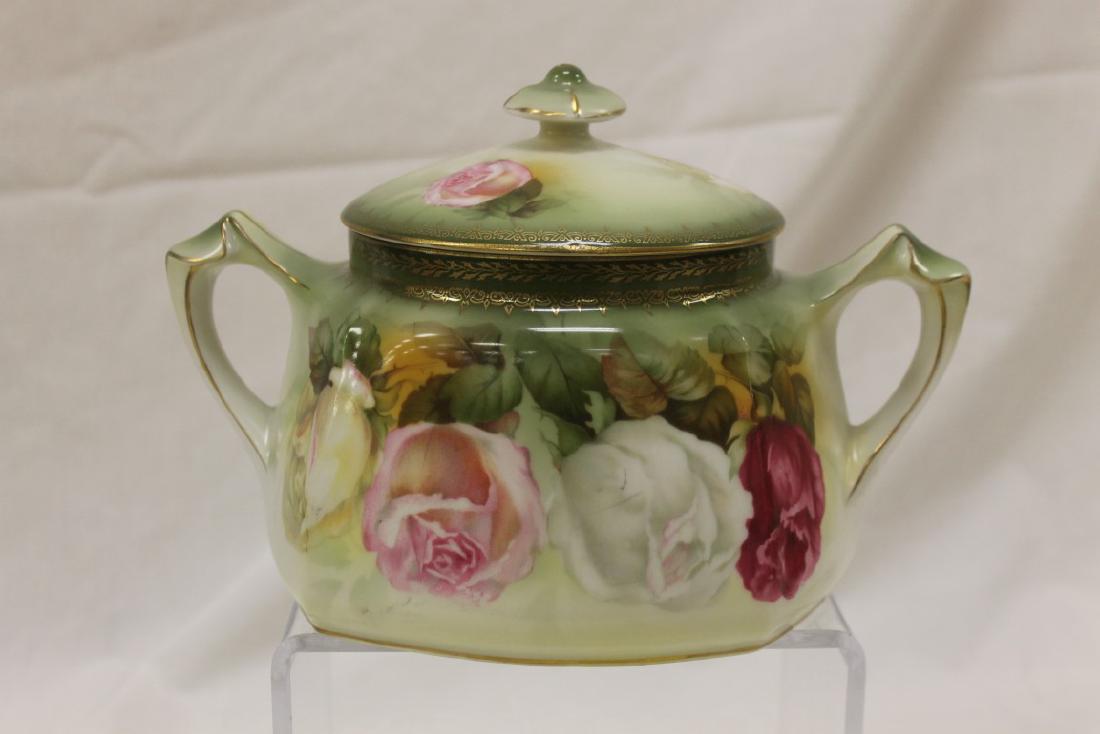 Red mark RS Prussia rose decorated biscuit jar with (1 of 2)