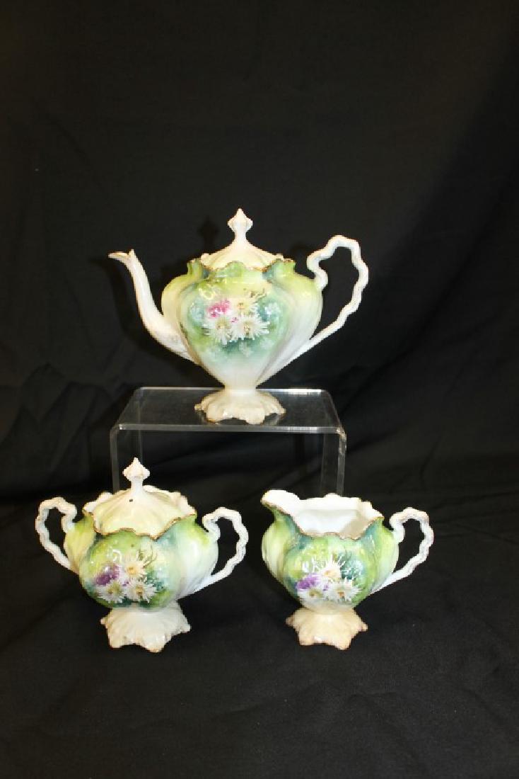 Royal Vienna Germany pedestal tea set with spider mum: Royal Vienna Germany pedestal tea set with spider mum decoration