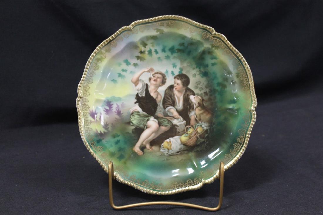 Red Mark RS Prussia Melon Eaters 8 3/4" plate with gold: Red Mark RS Prussia Melon Eaters 8 3/4" plate with gold decorated border. Minor gold wear