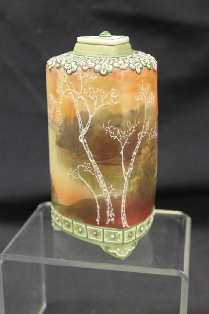 Nippon Blue Maple Leaf 6" footed Galle` style tea caddy (1 of 4)