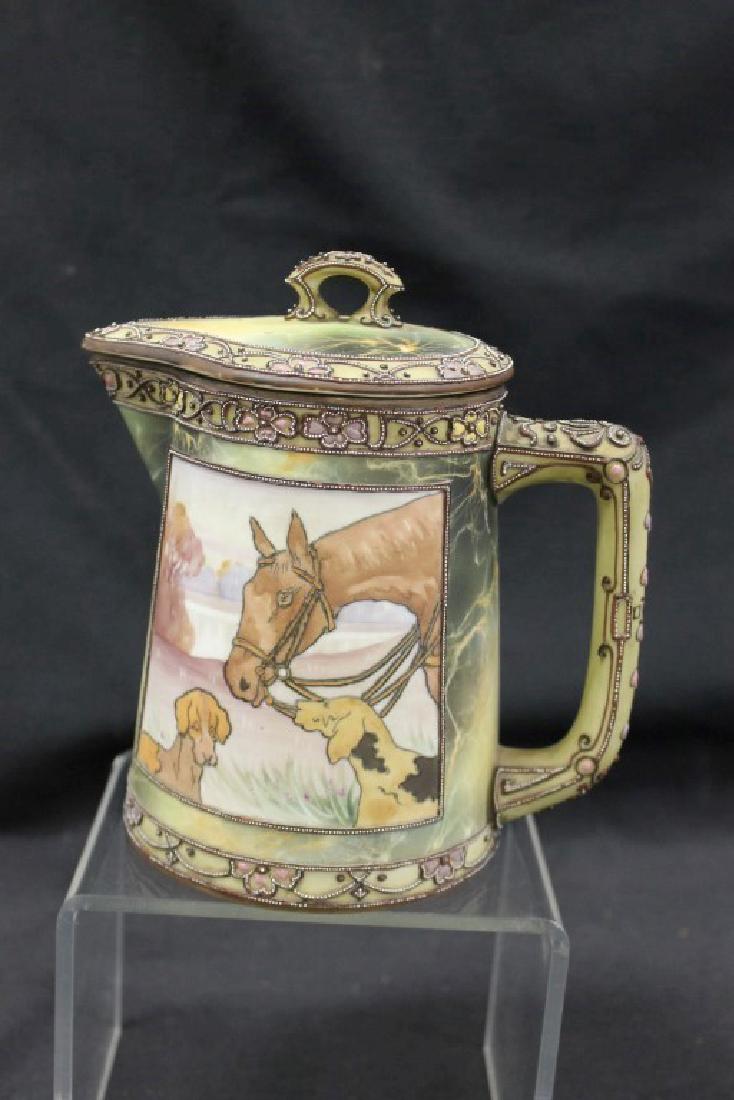 Nippon Green M in wreath 7" covered pitcher/teapot with (1 of 4)