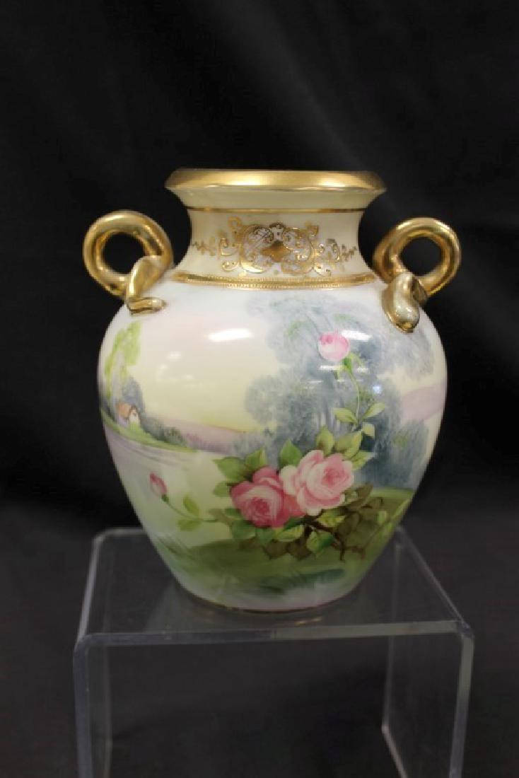 Nippon Green M in wreath 6 3/4" rose decorated 2-handle (1 of 4)