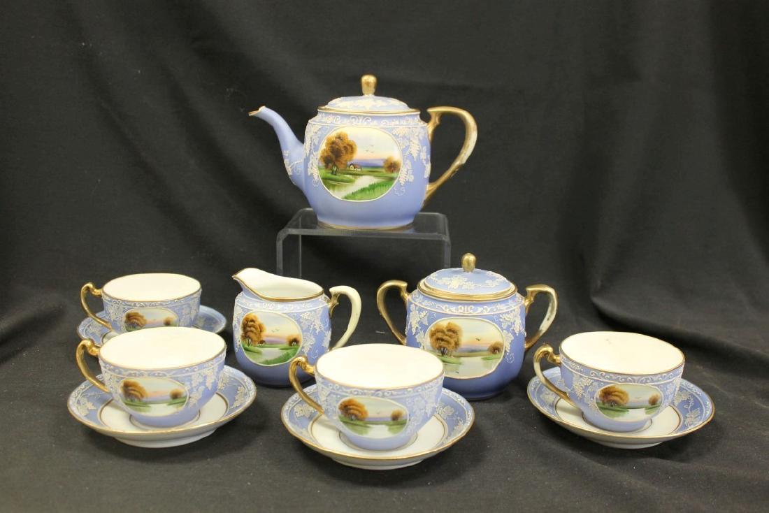 Nippon Green M in wreath Wedgewood style tea set with (1 of 5)