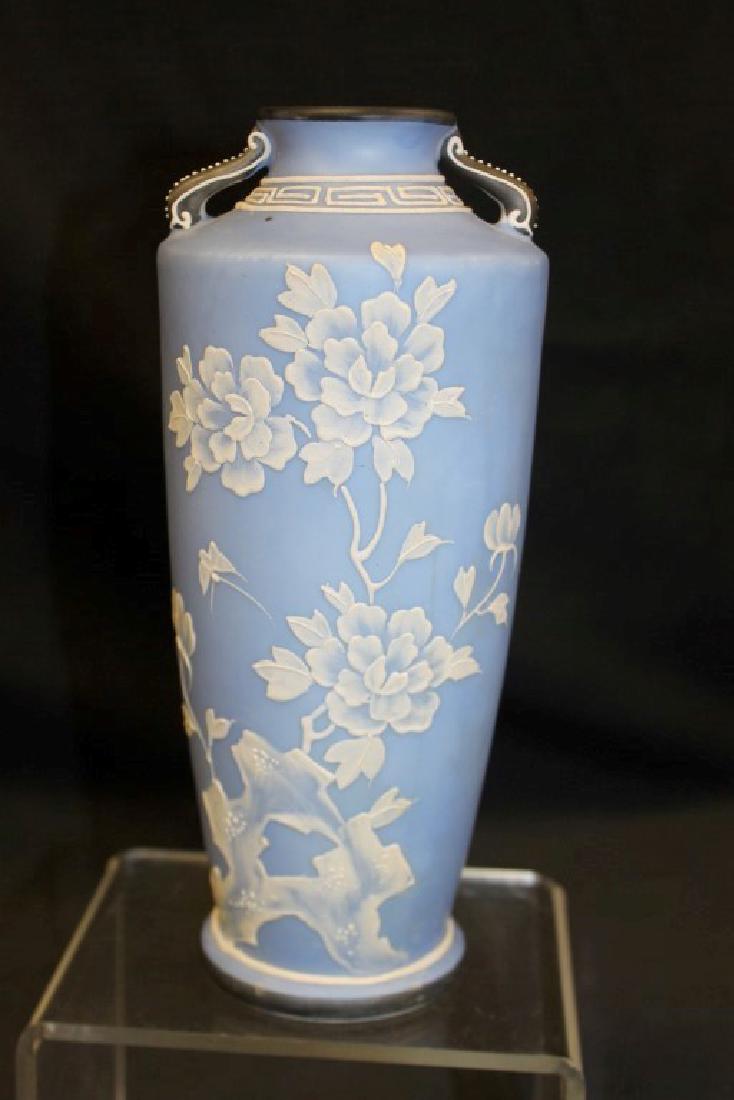Unmarked Nippon 8 1/2" Wedgewood style 2-handle vase (1 of 4)