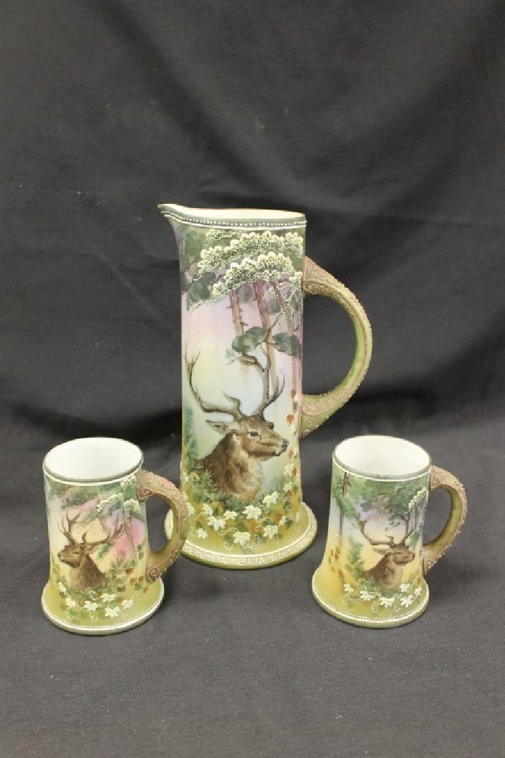Nippon Green M in wreath "Christmas Deer" 11" tankard (1 of 6)