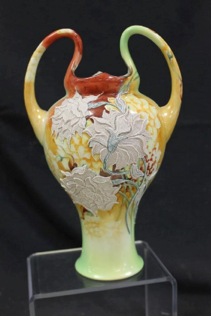 Nippon 10 1/4" loop handle vase with fantastic moriage (1 of 4)