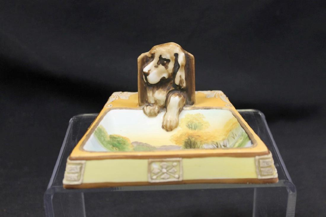 Nippon Green M in wreath ashtray with attached match (1 of 4)