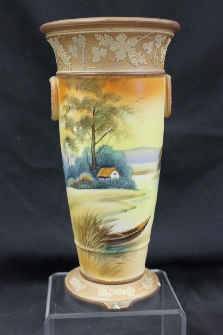 Nippon Green M in wreath 11" vase with taupe Wedgewood (1 of 7)