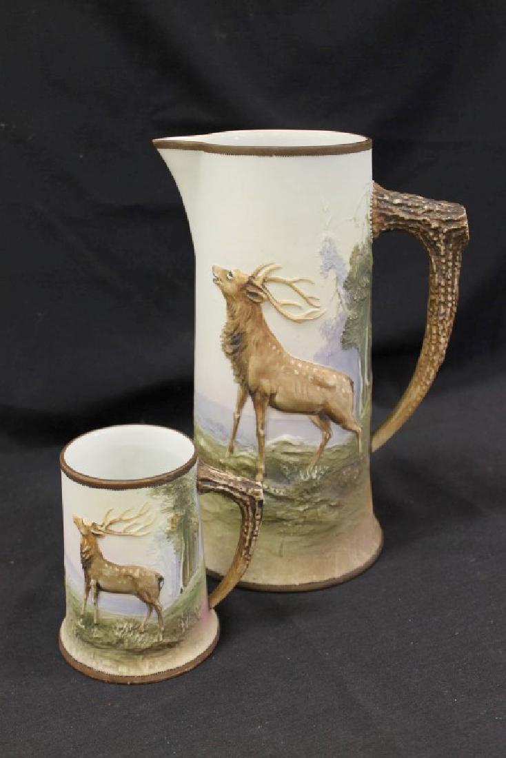 Nippon Green M in wreath molded-in-relief 11" tankard (1 of 4)