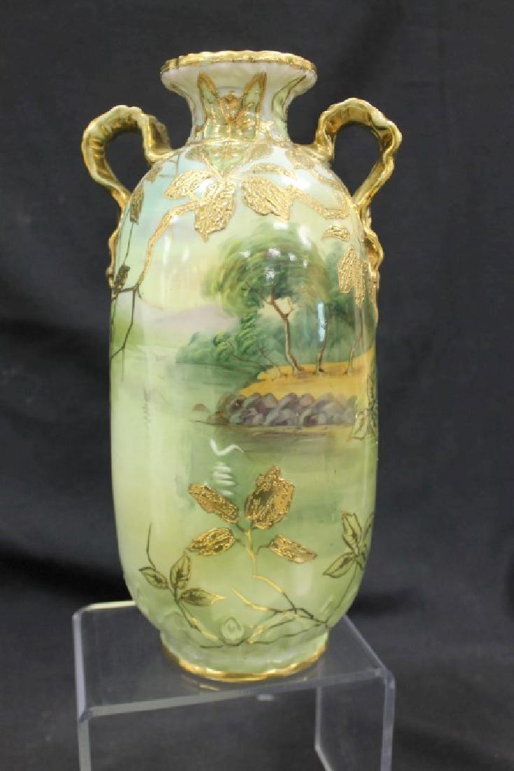 Nippon Blue Maple Leaf 11 1/4" ribbon handle vase with (1 of 5)