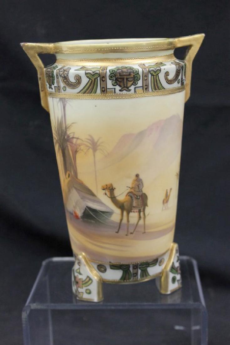 Nippon Green M in wreath footed 2-handle 8 3/8" vase (1 of 4)