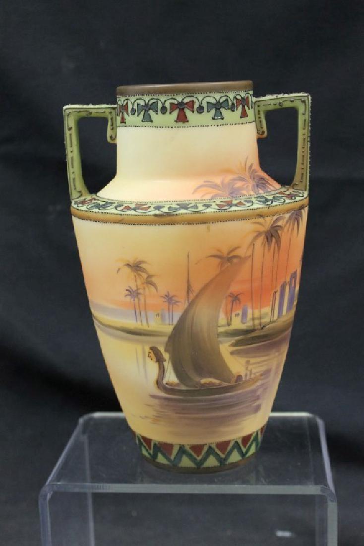 Nippon Green M in wreath 8" 2-handle vase with (1 of 4)