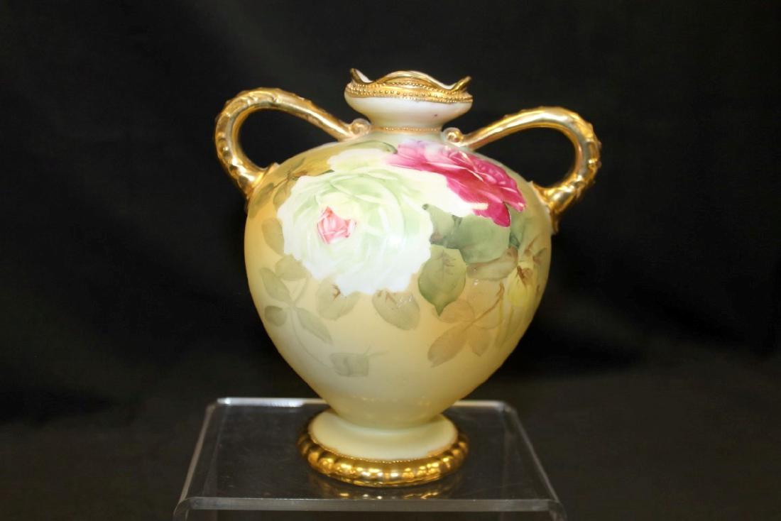 Nippon Blue M in wreath 6 1/2" vase with beaded gold (1 of 3)