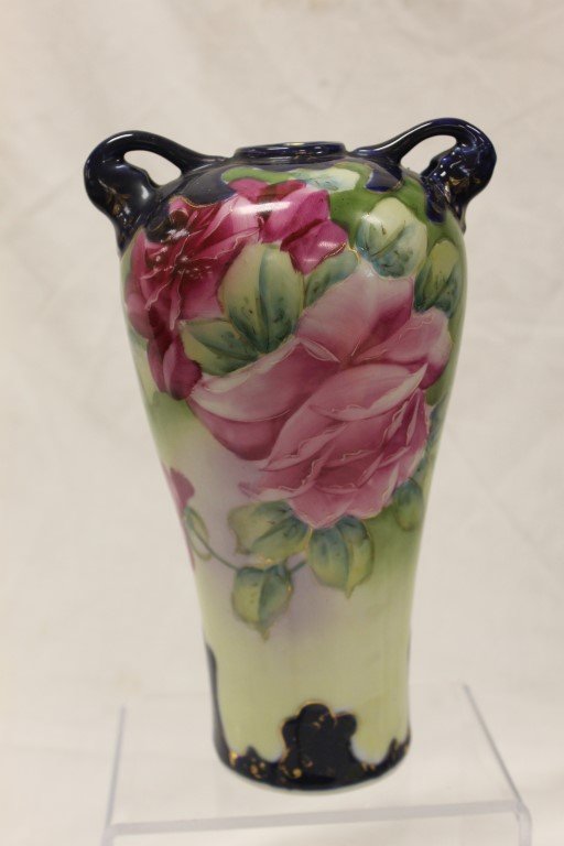 Unmarked Nippon 9 1/2" cobalt 2-handle vase (1 of 4)