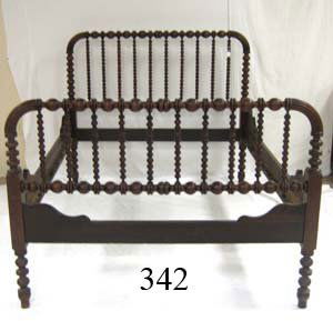 Walnut spool bed. Has been lengthened. 51" tall,: Walnut spool bed. Has been lengthened. 51" tall, 58 1/2" wide, 81" long.