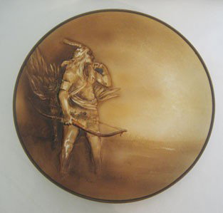 Nippon Green M with wreath 10 3/4" plaque : Nippon Green M with wreath 10 3/4" plaque with blown out Indian
