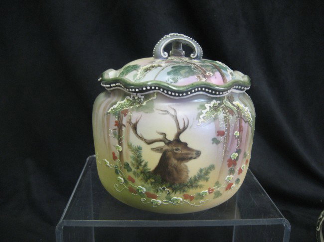 Nippon Green M with wreath Christmas deer cracker ja: Nippon Green M with wreath Christmas deer cracker jar.