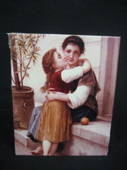 Porcelain over-painted transfer plaque with a lady: Porcelain over-painted transfer plaque with a lady and child. 7 7/8" X 9 3/4", incorrect KPM mark.