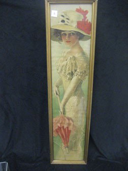 Yard long print of a girl holding a parasol, signe: Yard long print of a girl holding a parasol, signed Stuart Travis.