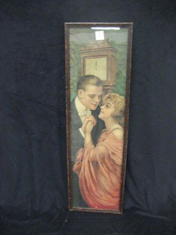 Half Yard long print of a man and woman with clock: Half Yard long print of a man and woman with clock.