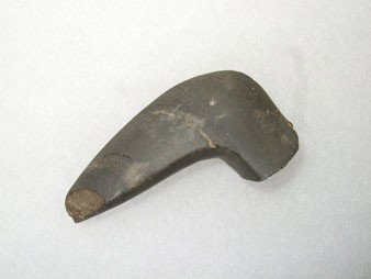 2 1/8" banded slate birdstone head. Found in Adam: 2 1/8" banded slate birdstone head. Found in Adams Co., OH by Steven Lewis.
